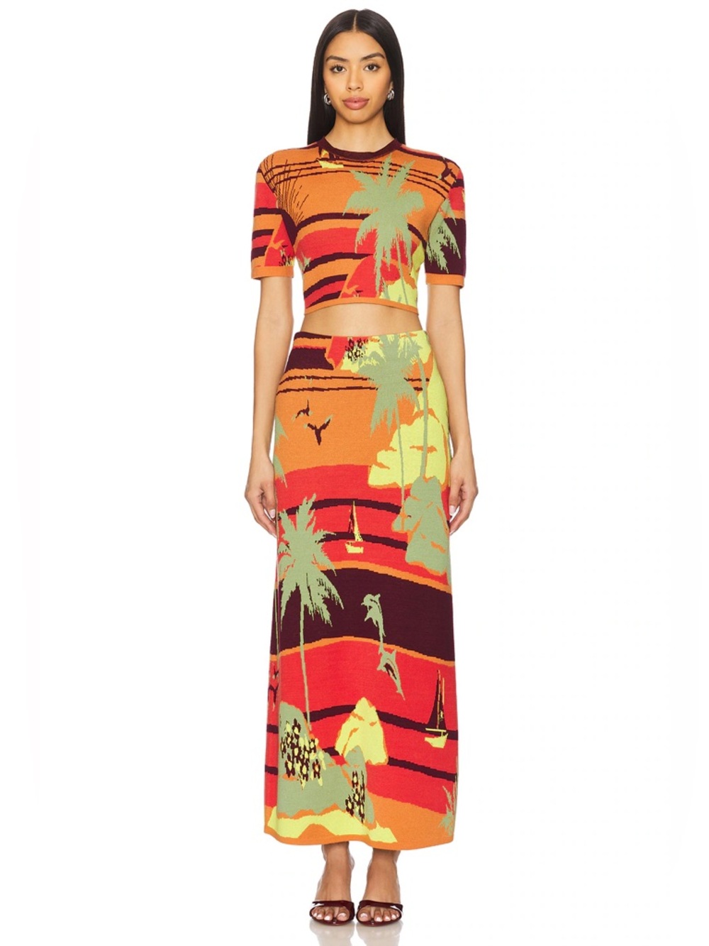 Alémais Palm Island Knit Top & Skirt Matching Set